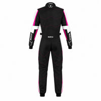 Thumbnail for Rear view of the Sparco Kerb Advanced Lady women’s kart racing suit in black, pink, and white.