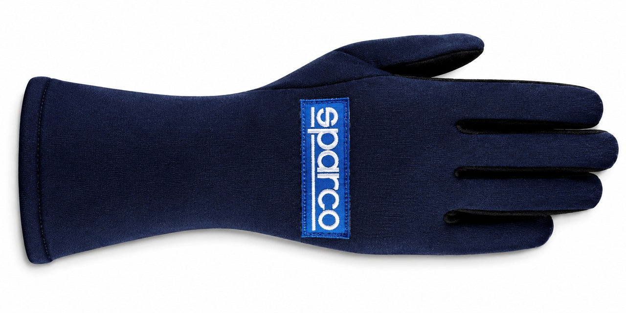 Sparco Land Classic navy Nomex racing glove facing right on a white background