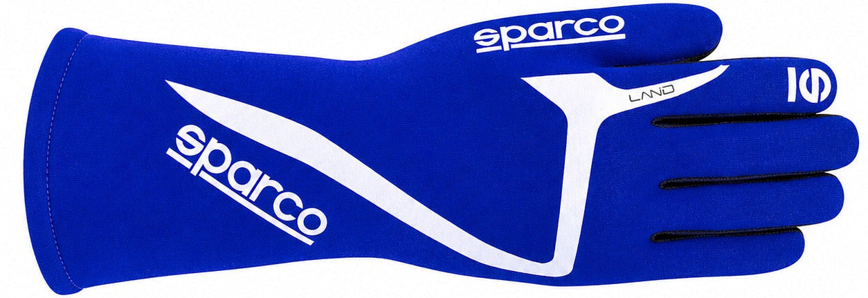 Sparco Land blue Nomex racing glove facing right on a white background
