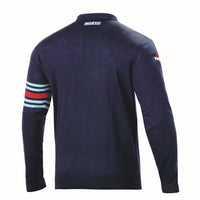 Thumbnail for Navy long-sleeve shirt with brand logos on sleeves against a white background