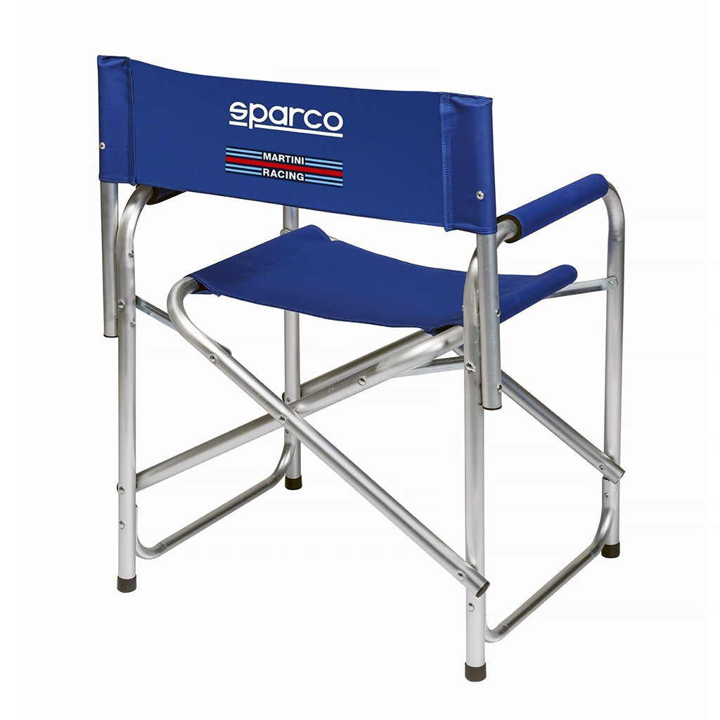 Blue director's chair with Sparco logo on a white background