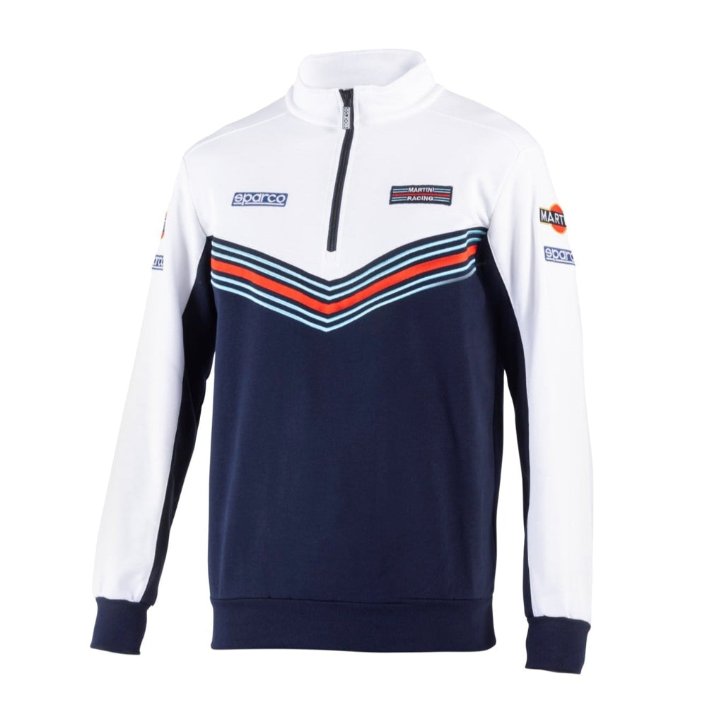 Sparco Martini Half Zip Jacket in white and navy, front view with embroidered logos –Image

