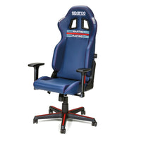 Thumbnail for Sparco Martini Icon Office Chair in blue with Martini Racing stripes, adjustable armrests, and red-accented base on white background