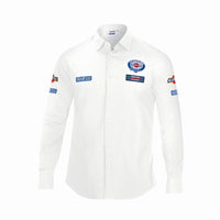 Thumbnail for Front view of Sparco Martini Long Sleeve Shirt in white with embroidered Sparco and Martini Racing logos on chest and sleeves-image

