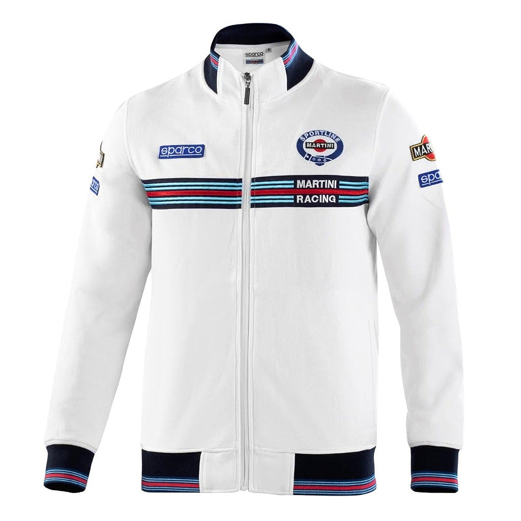 White racing jacket with visible branding on a white background