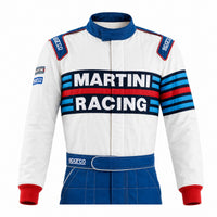 Thumbnail for Sparco Martini Racing replica suit upper torso in white and blue with Martini Racing chest stripe, red cuffs, and Sparco branding
