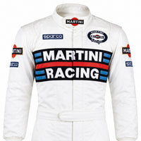 Thumbnail for Sparco Martini Racing replica suit upper torso in white with Martini Racing chest stripe and Sparco branding