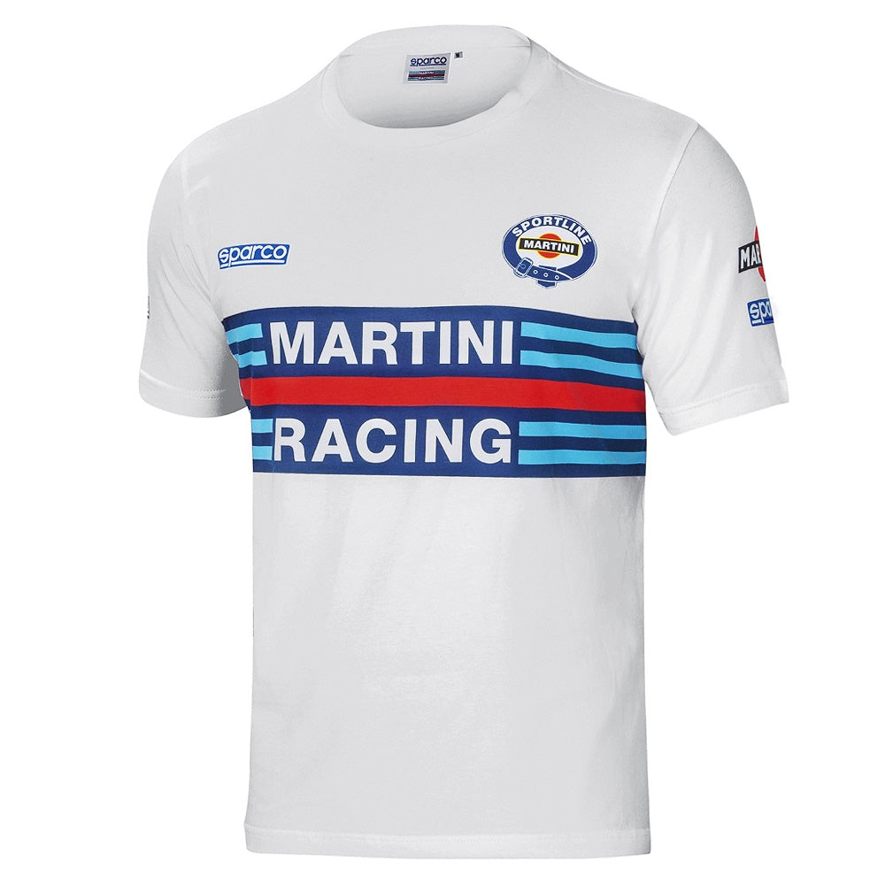 Sparco Martini Racing T-Shirt in white with bold front stripes and Sparco Sportline logo