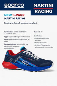 Thumbnail for  Promotional hero graphic of Sparco Martini S-Park Shoe with Martini Racing branding, feature bullets, and multiple product angles-image











