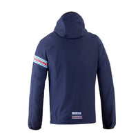 Thumbnail for Rear view of Sparco Martini SL Windbreaker in navy showing hood and Martini Racing logo at lower back-Image
