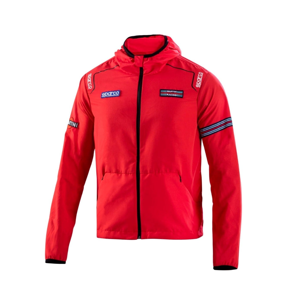 Sparco Martini Windstopper Jacket red front view with Martini Racing branding and black trim
