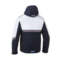 Thumbnail for  Sparco Martini Racing Winter Jacket back view showing full hood and Martini striping-Image