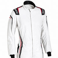 Thumbnail for Sparco Prime LT racing suit upper torso in white with black shoulder patches and red side accents on a white background