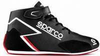 Thumbnail for Sparco Prime-R racing shoe in black with white and red accents, shown in a right-facing side view on a white background.