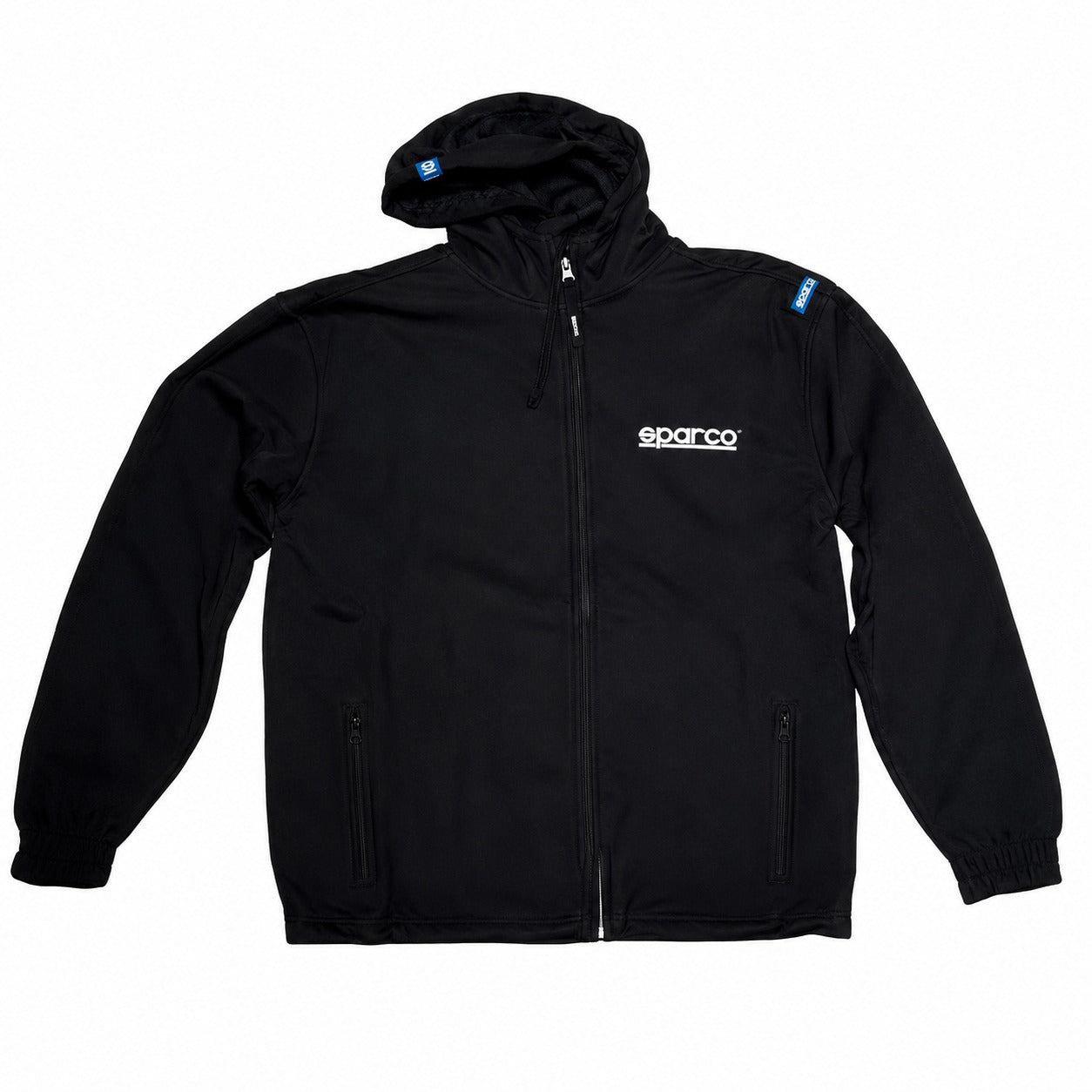 Sparco Racing hooded full zip jacket black front view 