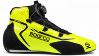 Thumbnail for Sparco Rapid Racing Shoes in yellow and black, single right-facing racing shoe with dial closure system, black suede heel and toe protection, perforated ankle panel, and Sparco side branding.