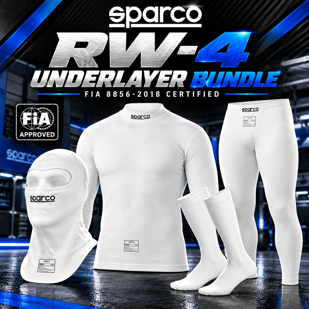 Sparco RW-4 Nomex racing underwear bundle with balaclava, shirt, pants and socks FIA 8856-2018 certified