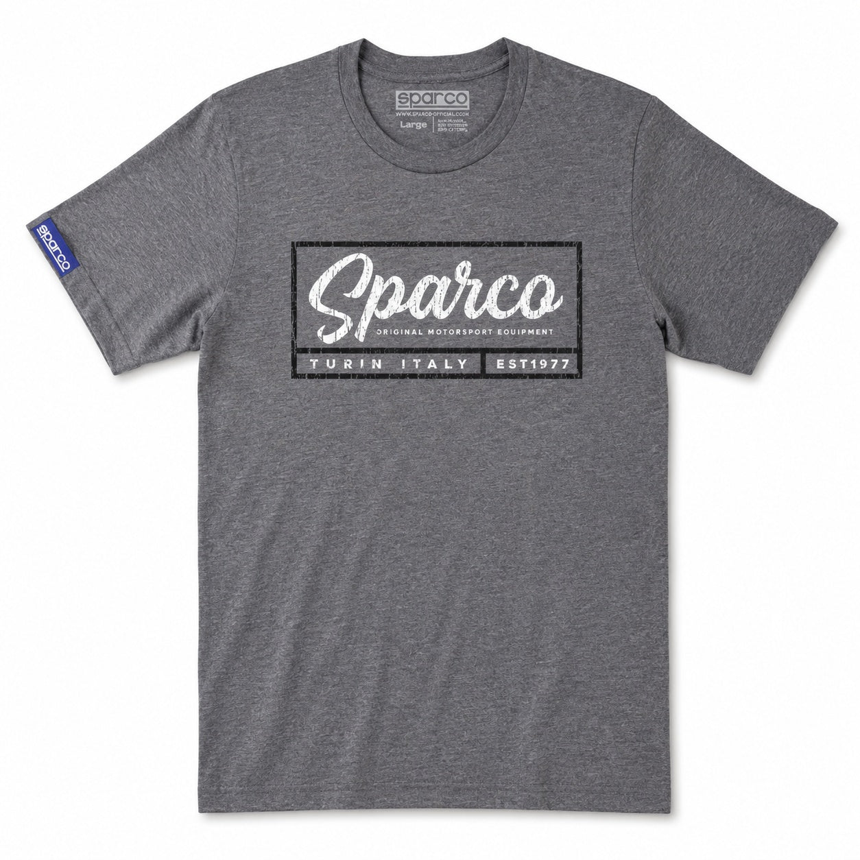 Sparco Script Tee grey front view with vintage motorsport logo