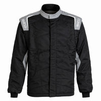 Thumbnail for Sparco Sport Light racing jacket in black and grey shown as an upper-body Shopify image with Sparco shoulder logos, quilted construction, knit cuffs, and grey collar.