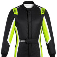 Thumbnail for Sparco Sprint Pro race suit upper torso in black with bright green and white accents and Sparco shoulder branding