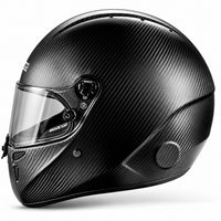 Thumbnail for Sparco Stealth KF Carbon Fiber karting helmet side profile image featuring an exposed black carbon fiber shell, clear visor, aerodynamic full-face design, and chin ventilation.