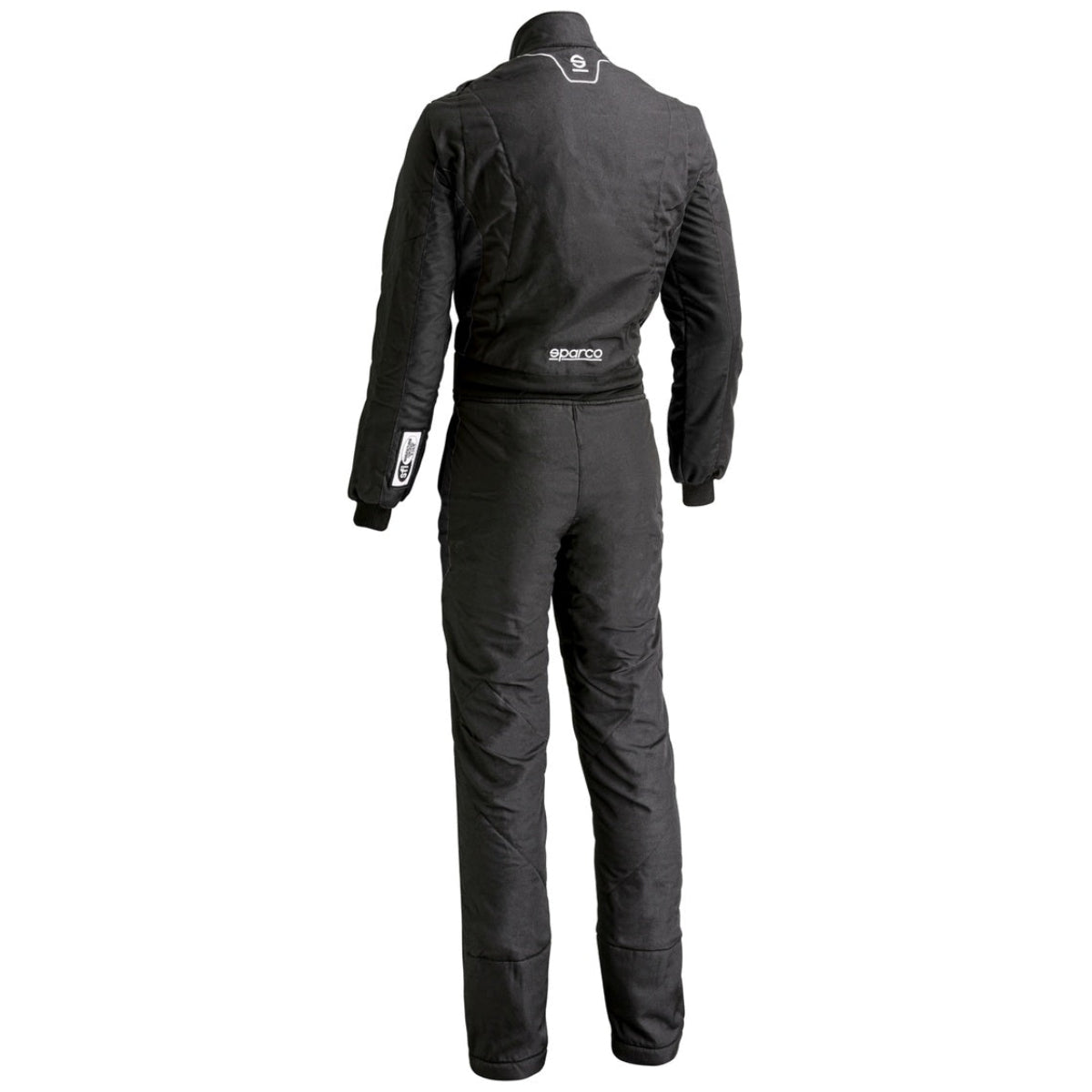 Sparco Stint racing suit in black back view with Sparco rear waist branding