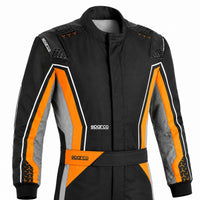 Thumbnail for Sparco Superleggera K 2025 racing suit upper torso in black with orange accents and Sparco branding