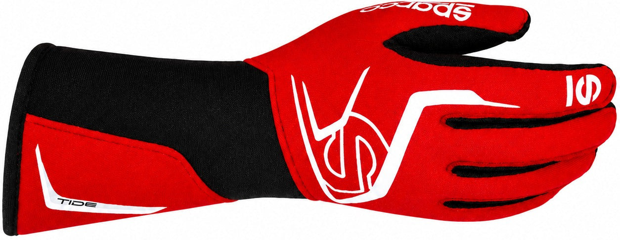 Sparco Tide Nomex racing glove in red and black on a white background