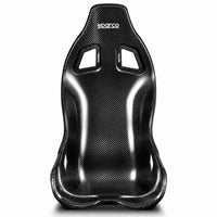 Thumbnail for Sparco ULTRA Carbon Racing Seat front view featuring a lightweight exposed carbon fiber shell, integrated harness openings, sculpted side bolsters, and glossy black finish.