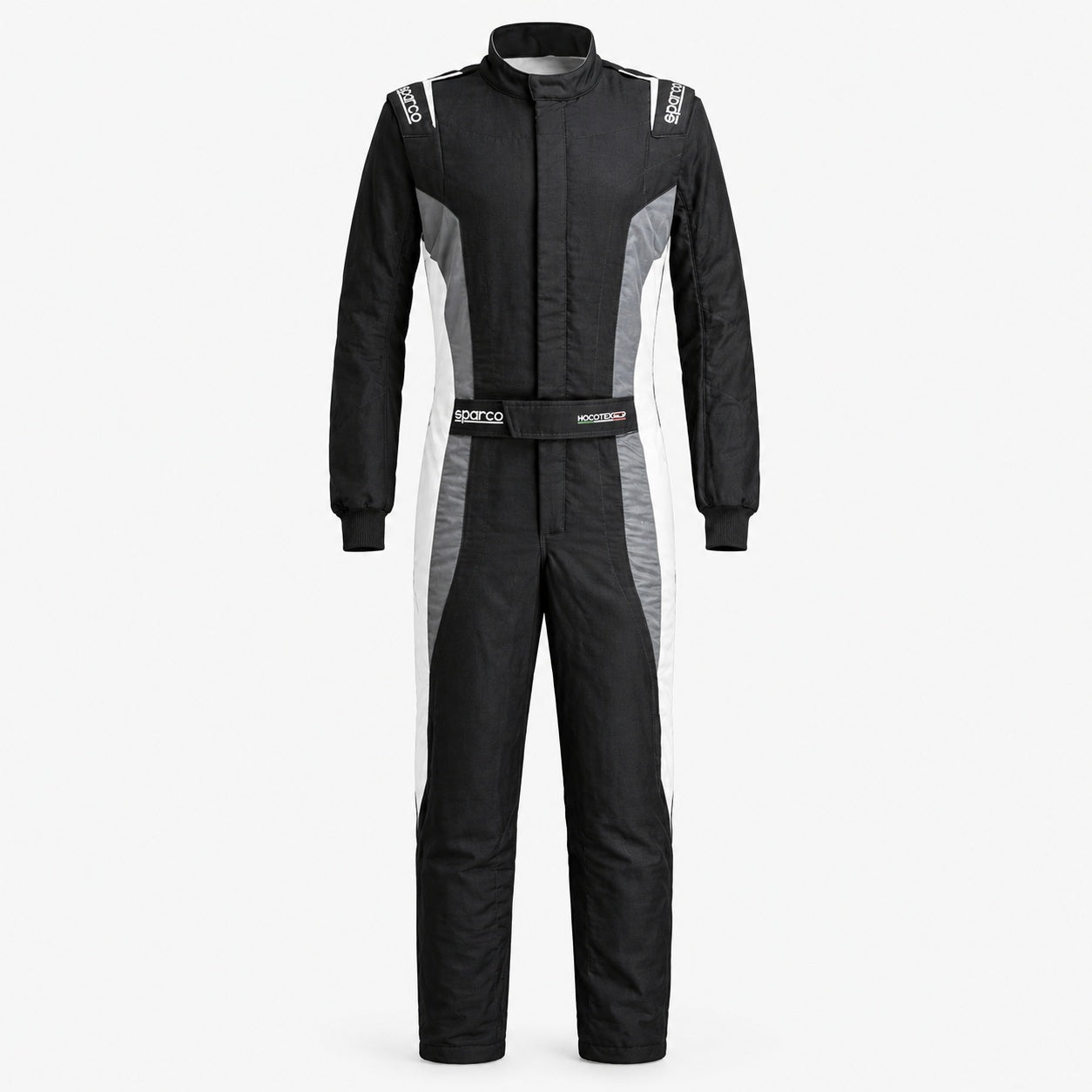  Sparco Victory Pro boot cuff racing suit black and grey front view