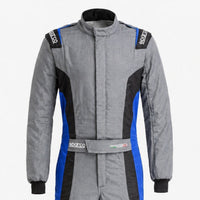 Thumbnail for Gray and black racing suit with blue accents on a white background