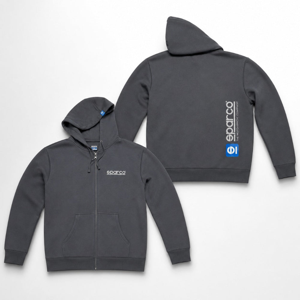 Sparco WWW full zip hoodie in grey showing front and back views with Sparco logo branding