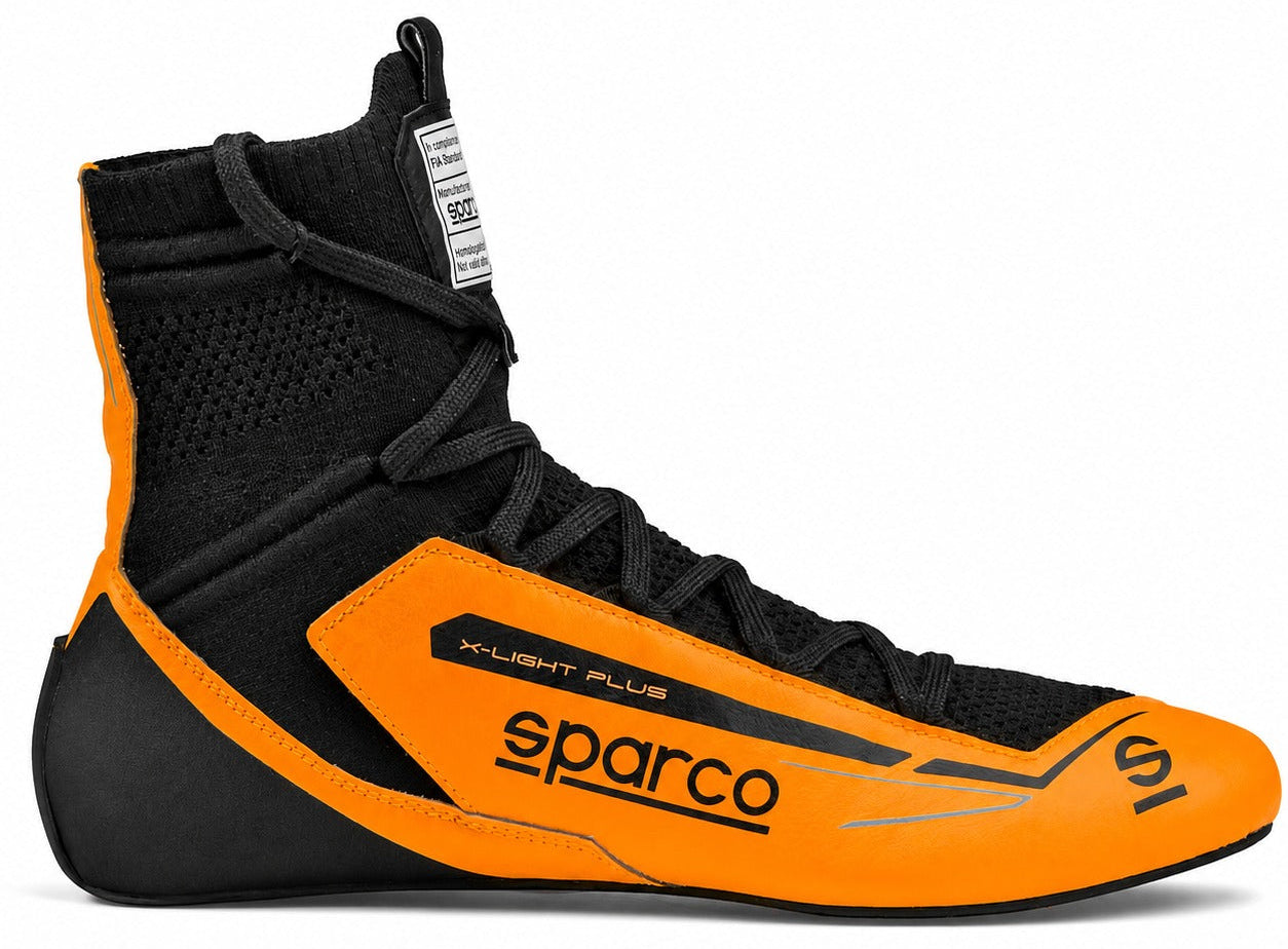 Sparco X-Light Plus orange and black racing shoe right-facing profile image