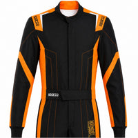 Thumbnail for parco Thunder Advanced Kart Racing Suit in black and orange half front view