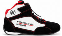 Thumbnail for Stand21 Porsche Motorsport Daytona 3 Racing Shoes in black, white, and red, single right-facing racing shoe with Porsche Motorsport embroidery, ankle strap, red stitching, and high-top profile.