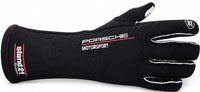 Thumbnail for Stand21 Porsche Motorsport black FIA racing glove with external seams on a white background