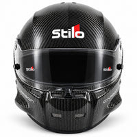 Thumbnail for Stilo ST5.1 GT Carbon Fiber SA2020 racing helmet shown from the front, featuring a glossy exposed carbon fiber shell, clear racing visor, center shield locking mechanism, integrated chin ventilation, and Stilo branding on a clean white background.