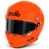 Thumbnail for Stilo ST5.1 GT Offshore Composite SA2020 racing helmet in bright orange, shown in a three-quarter front view with a glossy composite shell, dark racing visor, Stilo branding, integrated chin ventilation, and shield pivot hardware on a clean white background.