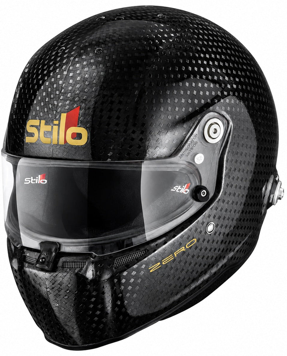 Stilo ST5 FN ZERO Ultra ABP carbon racing helmet with FIA 8860-2018 ABP certification and exposed carbon fiber shell