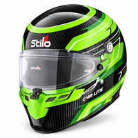 Thumbnail for Stilo ST6 CMR Carbon Lite Racing Helmet in Green and Black with carbon fiber shell, green graphics, and clear visor – front three-quarter view.