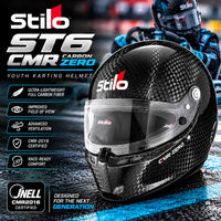Thumbnail for Stilo ST6 CMR Carbon Zero youth kart racing helmet hero image featuring an ultra-lightweight carbon fiber shell, improved visibility, advanced ventilation, and Snell CMR2016 certification.