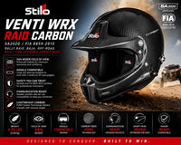 Thumbnail for Stilo Venti WRX Raid Carbon racing helmet hero image highlighting wide field of view, goggle compatibility, lightweight carbon construction, communication readiness, and HANS compatibility
