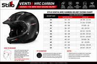 Thumbnail for Stilo Venti4 WRC Carbon Fiber SA2025 racing helmet sizing chart with head circumference measurements in centimeters and inches