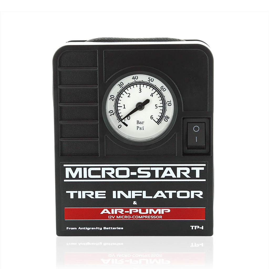 Compact Antigravity tire inflator connects to Micro-Start 12V port