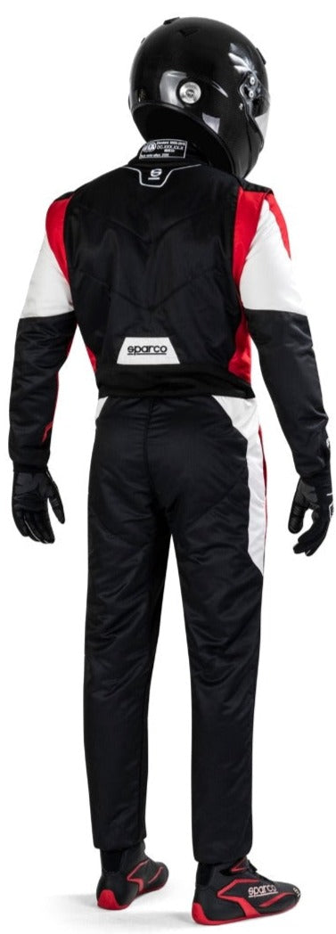 Sparco-Competition-Race-Suit-Black/White-Action-Rear-Image