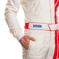 Thumbnail for Sparco Vintage Classic Race Suit White / Red Pocket Image