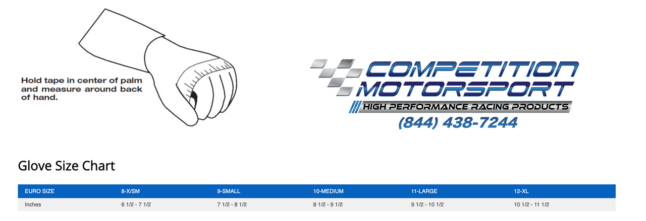 Sparco Martini Racing Land Nomex Glove Sie Chart Image